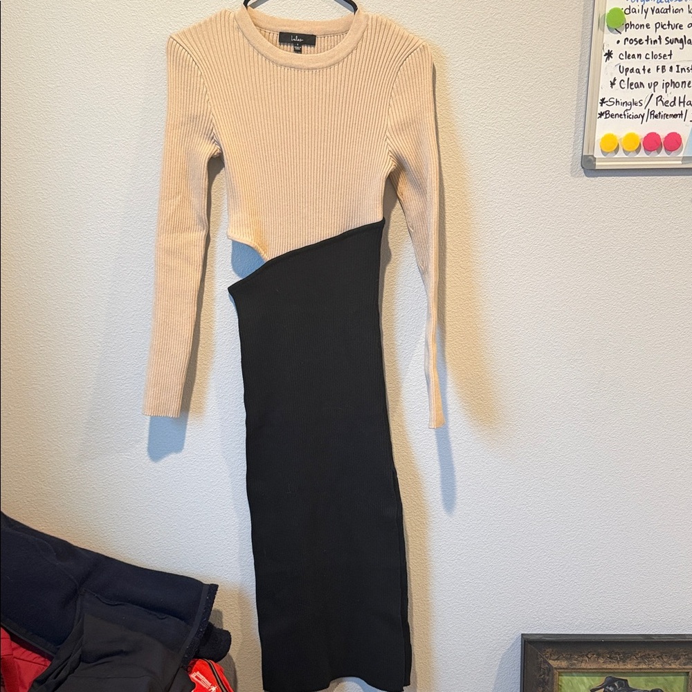 Lulu's Cream and Black Asymmetrical Dress